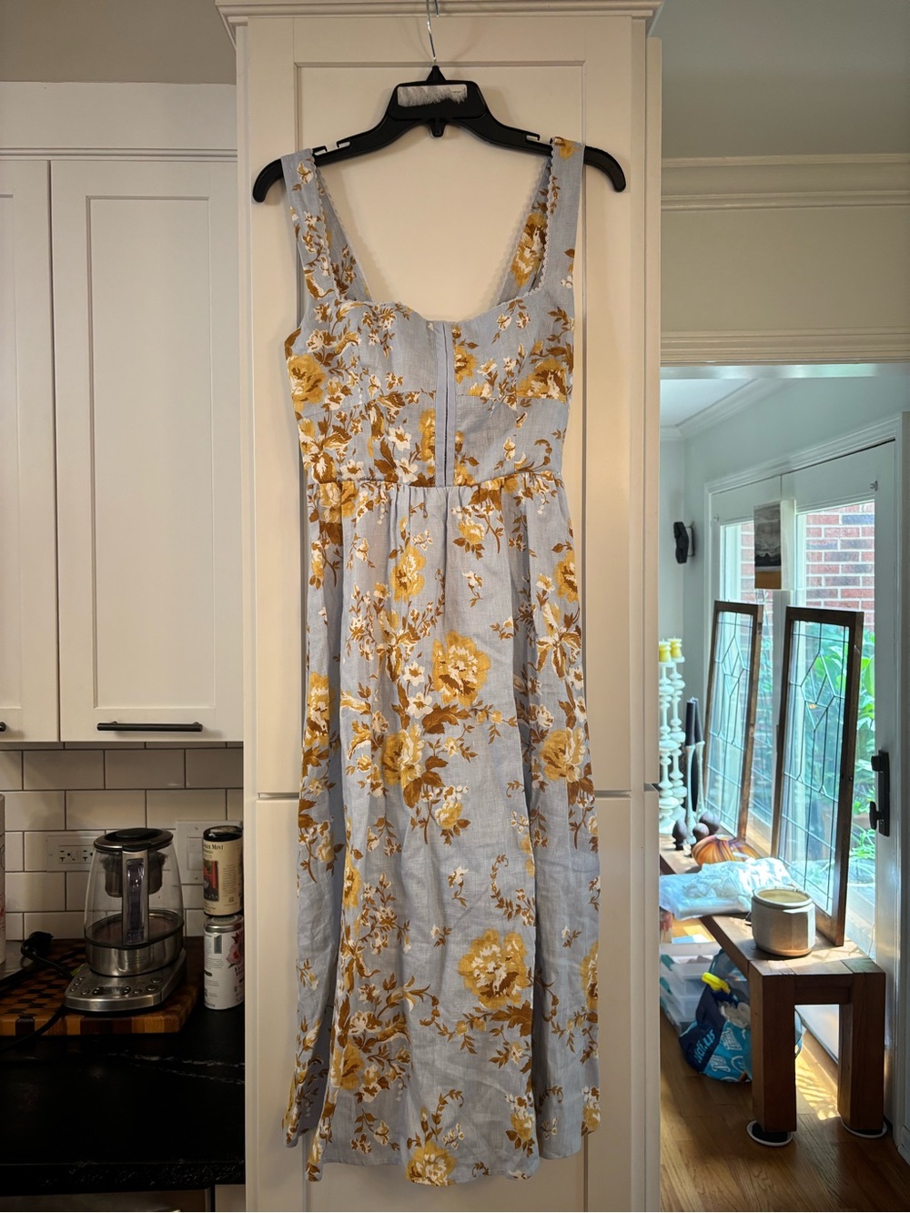 new Reformation Tagliatelle linen midi sundress in Heavenly blue gold floral - Picture 4 of 8